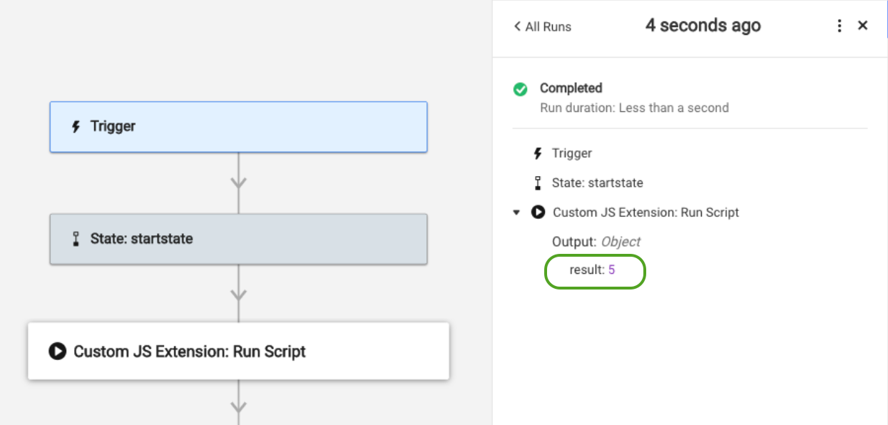 A screenshot of the result in the Run Log pane