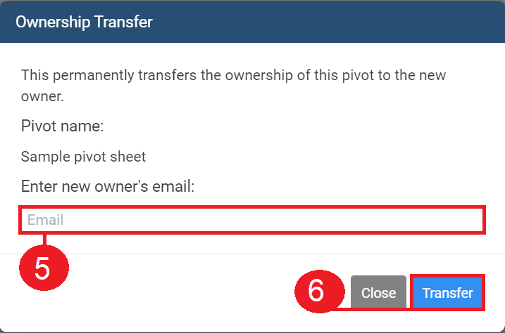 Dialogfeld „Ownership Transfer“ (Übertragung der Inhaberschaft)