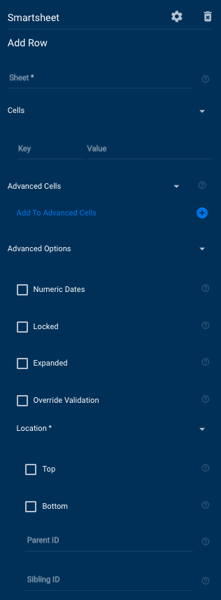 Add Row Smartsheet Setup