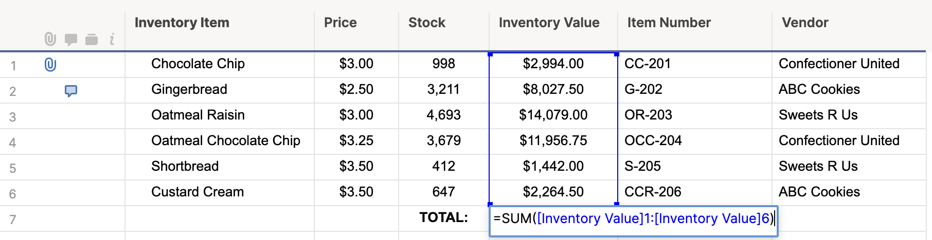 This image shows a formula referring to an entire column