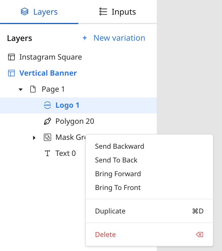 This image shows different settings for drag and drop templates for logos.