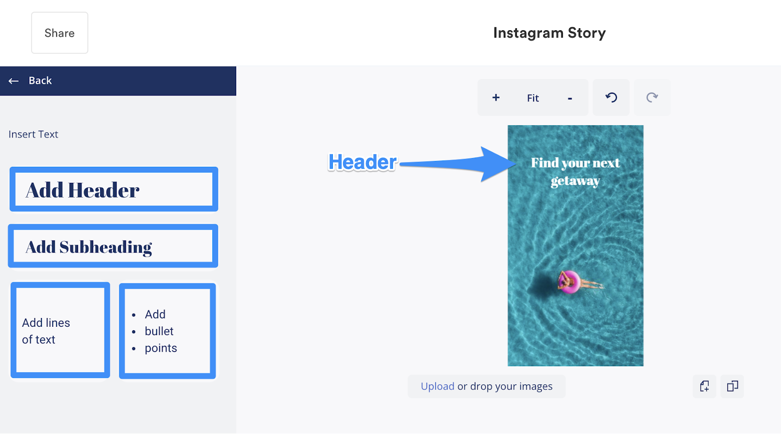 This image shows the editor options for a custom template.